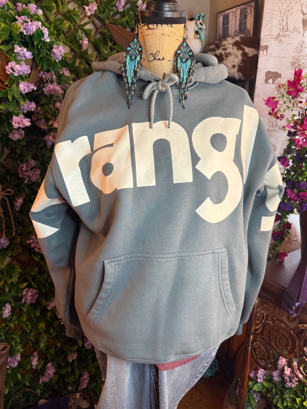 Wrangler Slate Blue Logo Hoodie with Bold Front Script